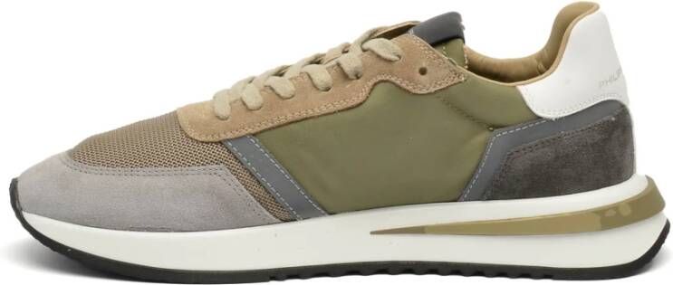 Philippe Model Grijze Suède Sneakers met Groene Accenten Green Heren