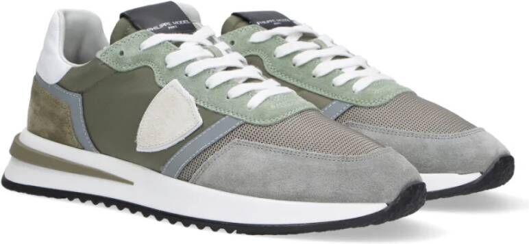 Philippe Model Groene nylon sneakers met suède details Multicolor Heren