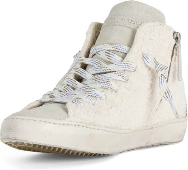 Philippe Model Hoge leren en nepbont sneakers Beige Dames