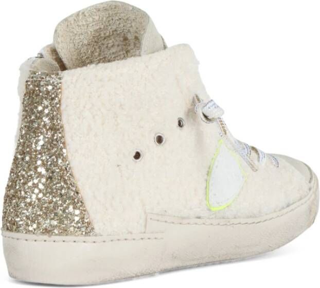 Philippe Model Hoge leren en nepbont sneakers Beige Dames