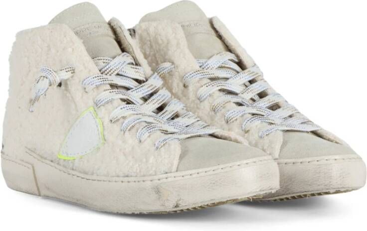 Philippe Model Hoge leren en nepbont sneakers Beige Dames