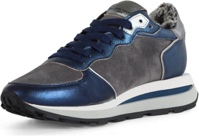 Philippe Model Hoge sneakers van leer en stof Blue Dames