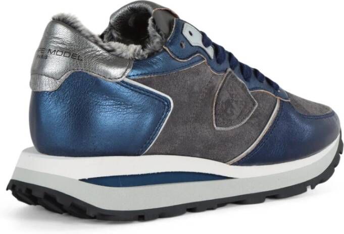 Philippe Model Hoge sneakers van leer en stof Blue Dames