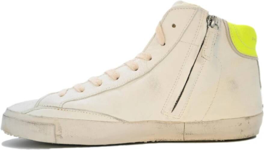 Philippe Model Hoge Top Sneakers Wit Geel Bont Beige Dames