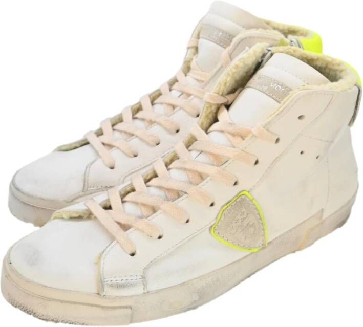 Philippe Model Hoge Top Sneakers Wit Geel Bont Beige Dames