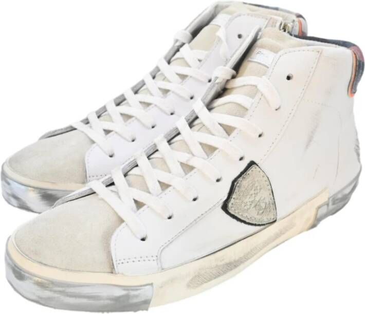 Philippe Model Hoge Top Sneakers Wit Zilver Camo Beige Heren