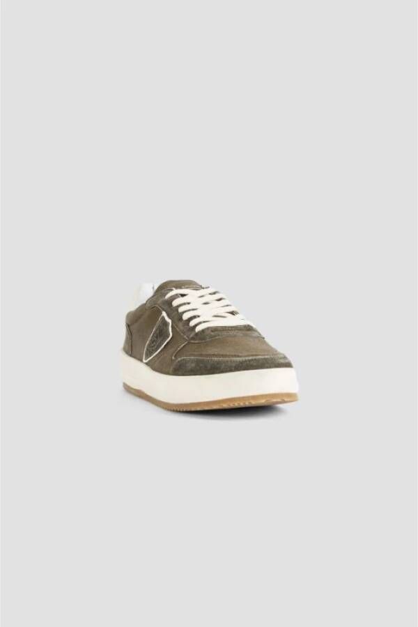 Philippe Model Khaki Groene Sneakers met Geperforeerde Neus Brown Heren