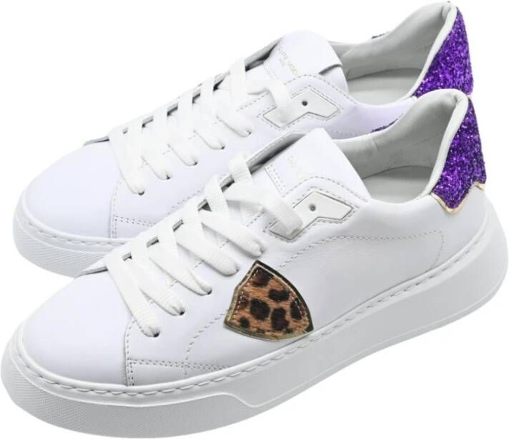 Philippe Model Lage Glitter Sneakers in Wit Violet White Heren