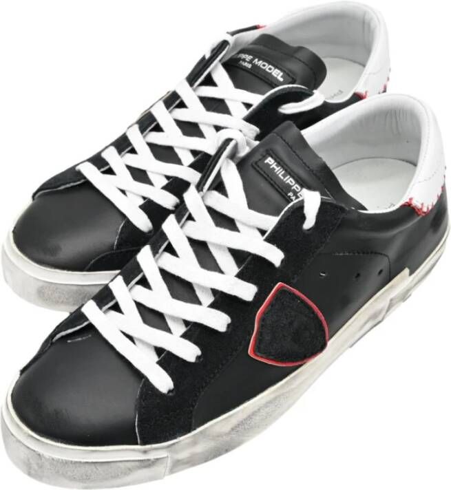 Philippe Model Lage Sneakers in Zwart en Rood Black Heren