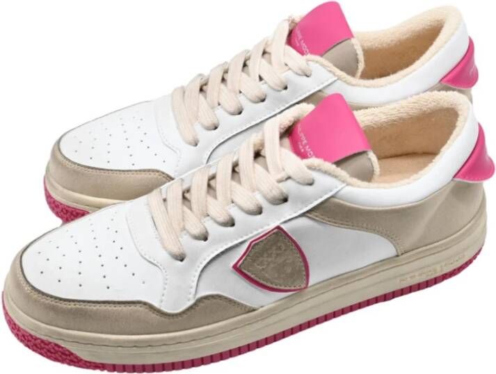 Philippe Model Lage Sneakers Lyon Mixage Wit Roze Beige Heren