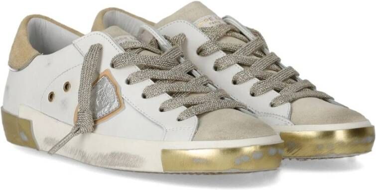 Philippe Model Lage Suède Sneaker met Gouden Details White Dames