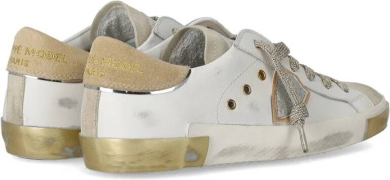 Philippe Model Lage Suède Sneaker met Gouden Details White Dames