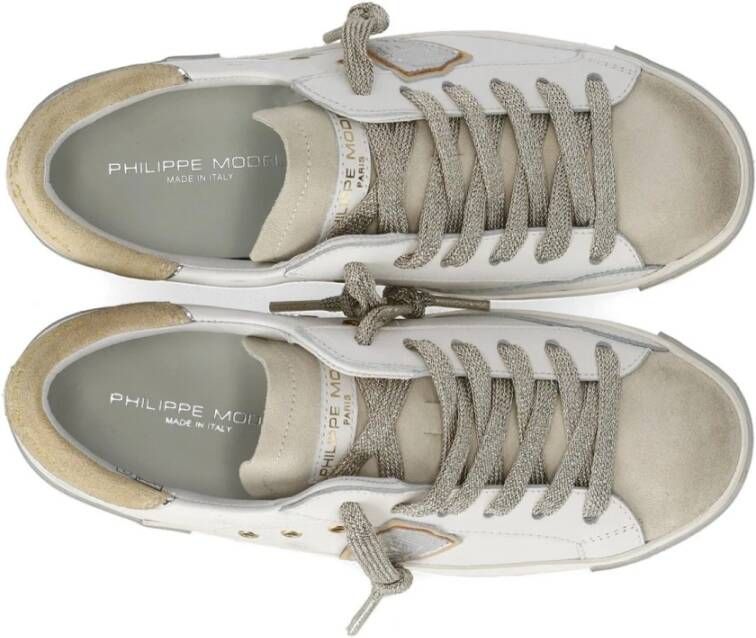 Philippe Model Lage Suède Sneaker met Gouden Details White Dames