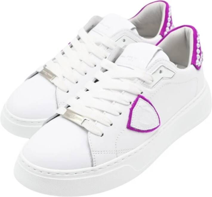 Philippe Model Lage Temple Sneakers in Wit en Fuchsia White Dames