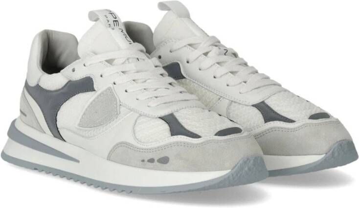 Philippe Model Lage Witte Grijze Sneaker Geborduurd Mesh White Heren