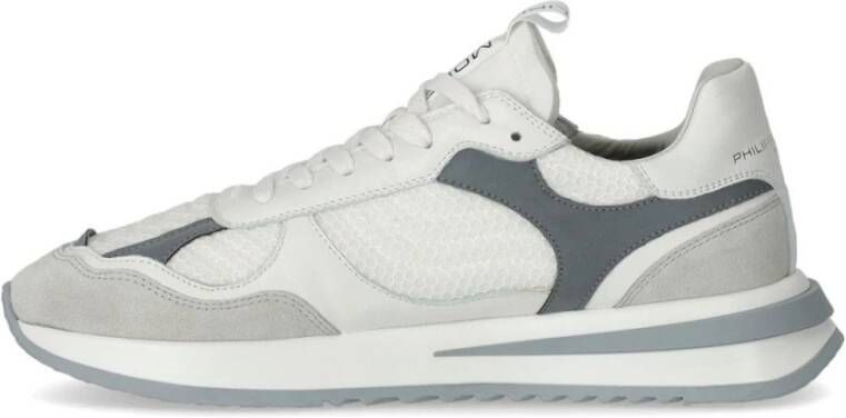 Philippe Model Lage Witte Grijze Sneaker Geborduurd Mesh White Heren