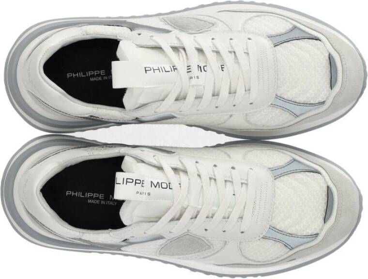 Philippe Model Lage Witte Grijze Sneaker Geborduurd Mesh White Heren