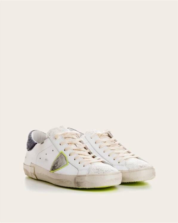 Philippe Model Leren en Suède Sneakers met Zilveren Details White Heren