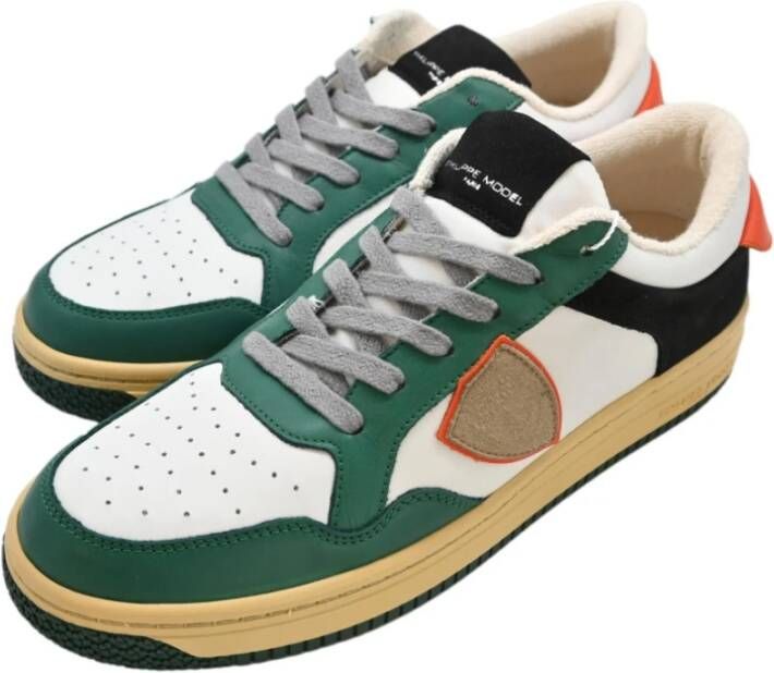 Philippe Model Lyon Low Sneakers in Wit Groen Zwart Multicolor Heren