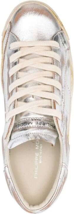 Philippe Model Metallic Finish Distressed Sneakers Gray Dames