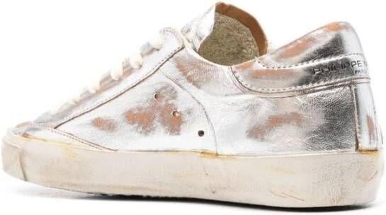 Philippe Model Metallic Finish Distressed Sneakers Gray Dames