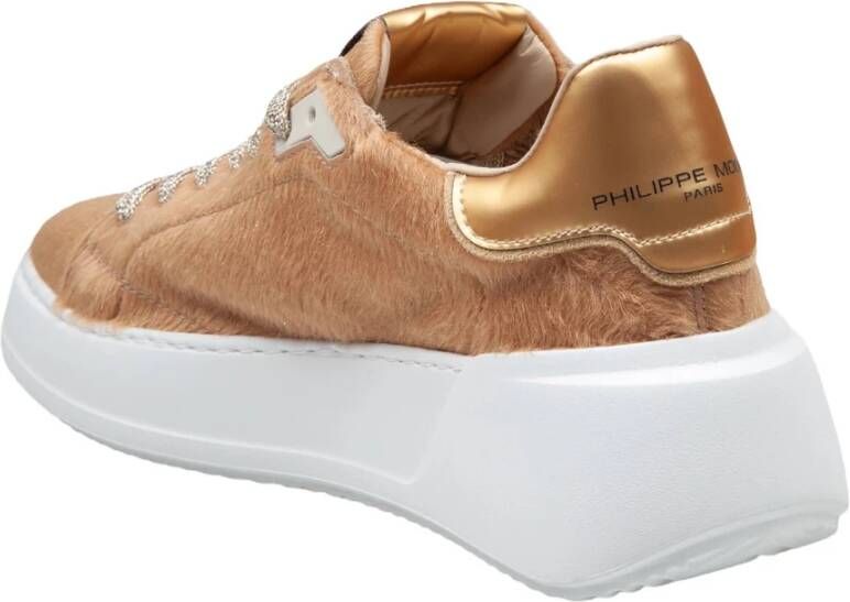 Philippe Model Metallic Pony Skin Sneakers Camel Gold Beige Dames