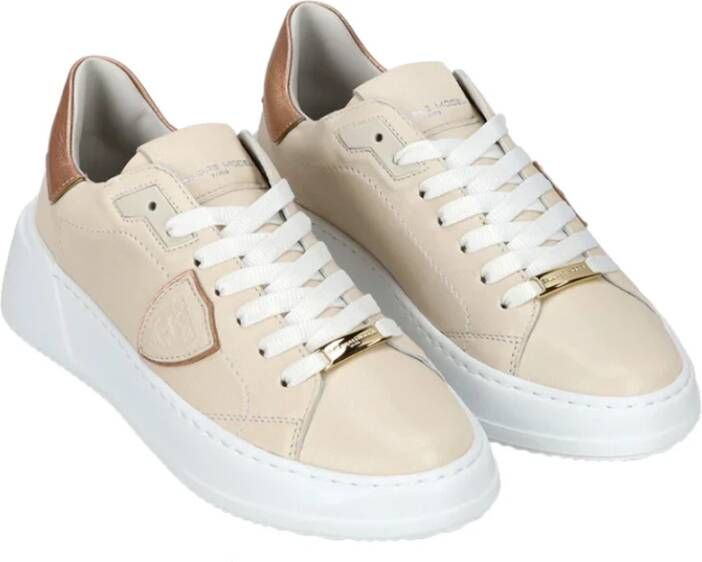 Philippe Model Nude leren sneaker met metallic details Beige Dames