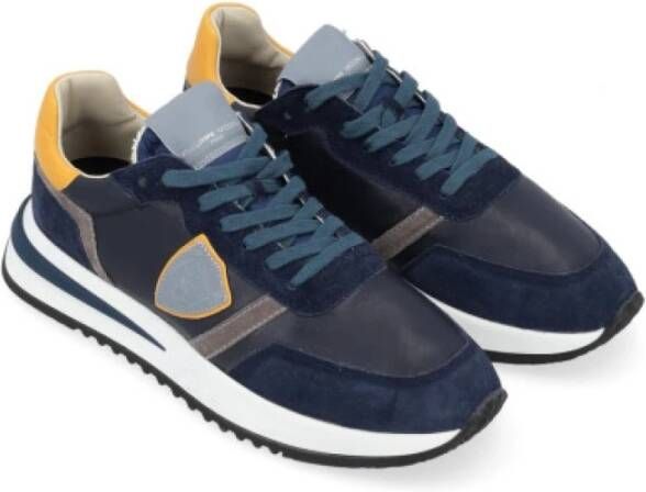 Philippe Model Nylon sneakers met leren details Blue Heren