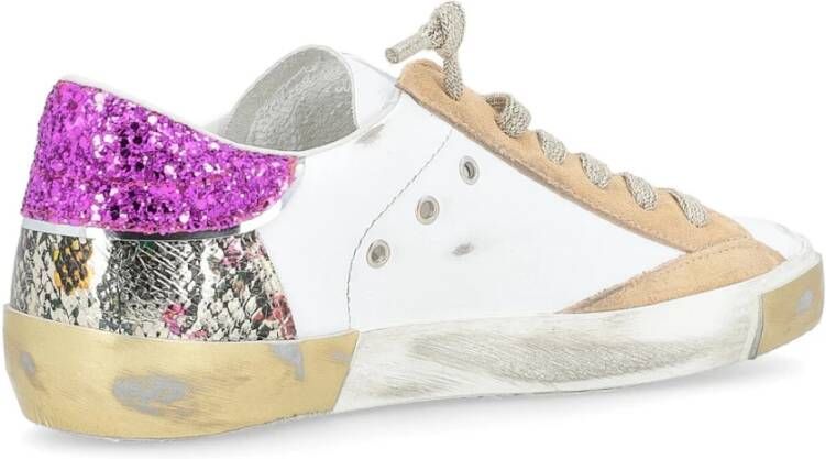 Philippe Model Paris X Witleren Sneaker met Beige Suède en Fuchsia Glitter Multicolor Dames