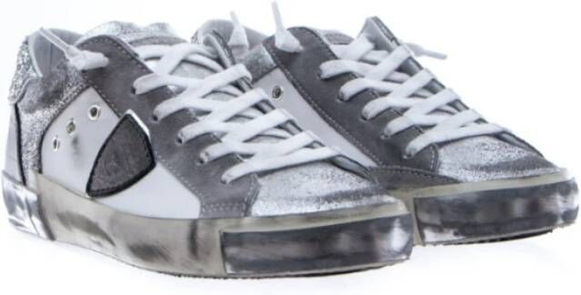 Philippe Model Grijze Sneakers met Vintage Effect en Glitterdetail Grijs Dames