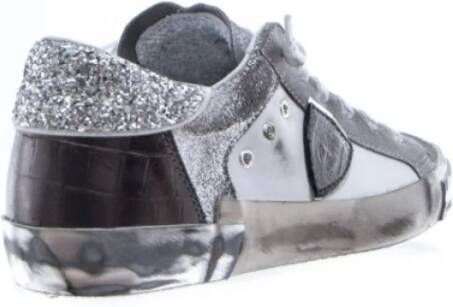 Philippe Model Grijze Sneakers met Vintage Effect en Glitterdetail Grijs Dames