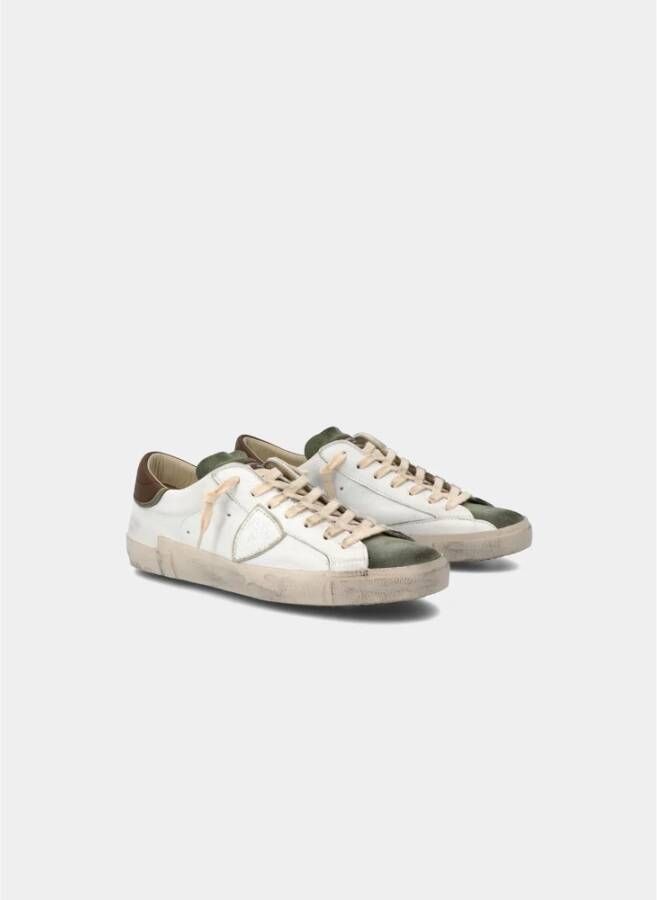 Philippe Model Vintage Gewassen Leren Sneakers met Militaire Suede Details Beige Heren