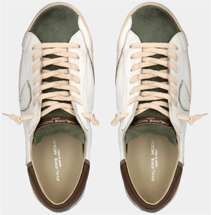 Philippe Model Vintage Gewassen Leren Sneakers met Militaire Suede Details Beige Heren