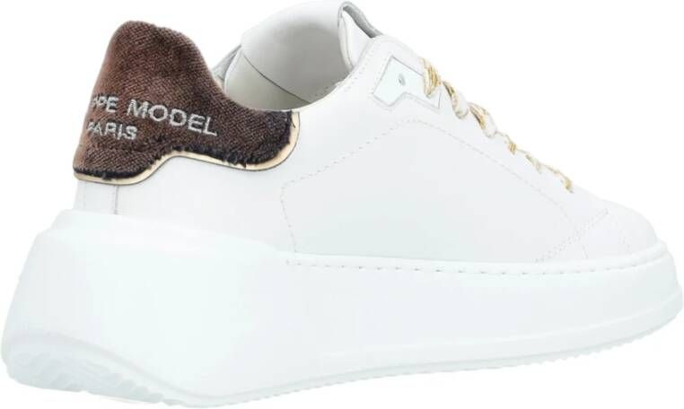 Philippe Model Lage Temple Sneaker in wit en bruin leer Wit Dames