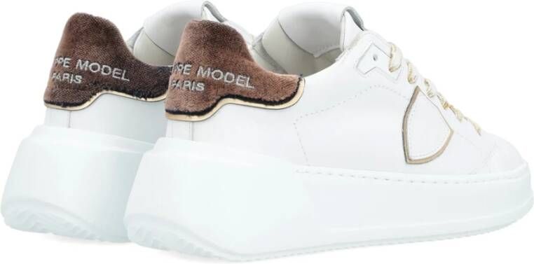 Philippe Model Lage Temple Sneaker in wit en bruin leer Wit Dames