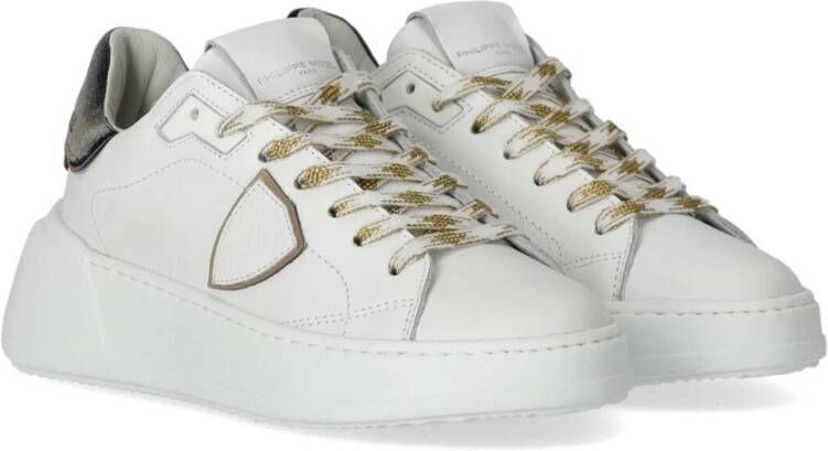 Philippe Model Witte Leren Sneaker met Vintage Velvet Detail Wit Dames