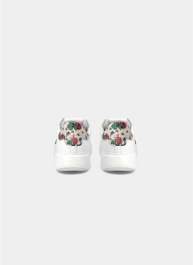 Philippe Model Temple Lage Sneaker Bloemenprint Leer Wit Dames