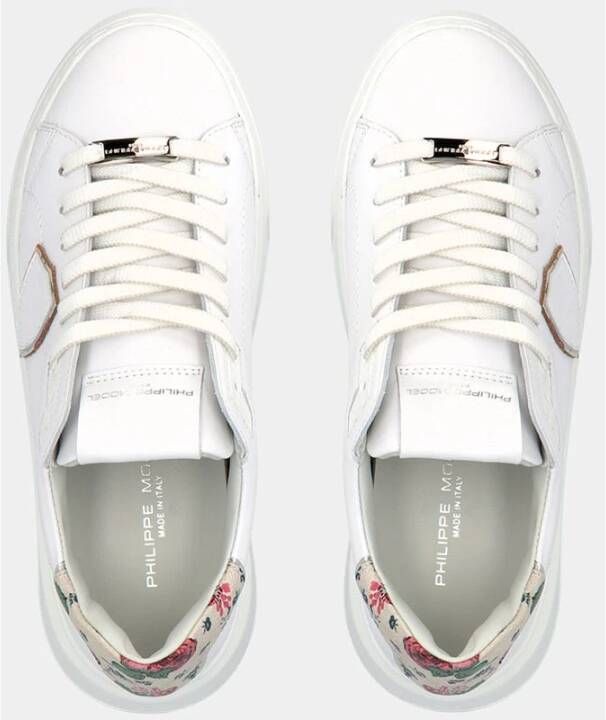 Philippe Model Temple Lage Sneaker Bloemenprint Leer Wit Dames