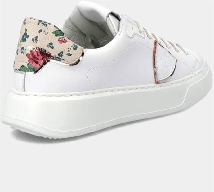 Philippe Model Temple Lage Sneaker Bloemenprint Leer Wit Dames