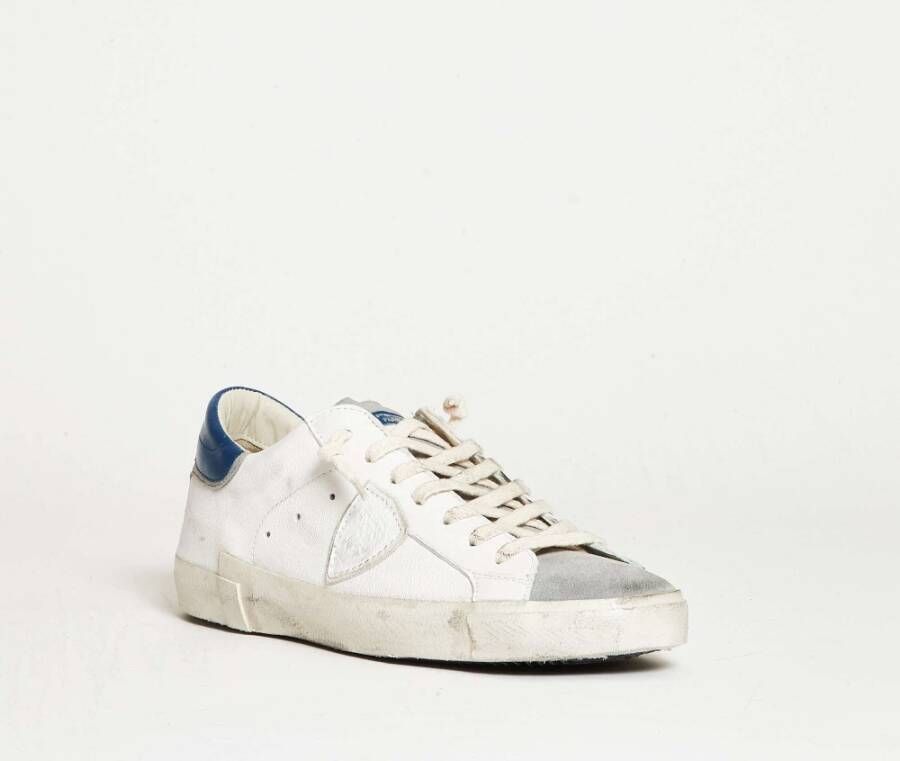 Philippe Model Paris Wit Leren Blauwe Inzet Sneakers Wit Heren