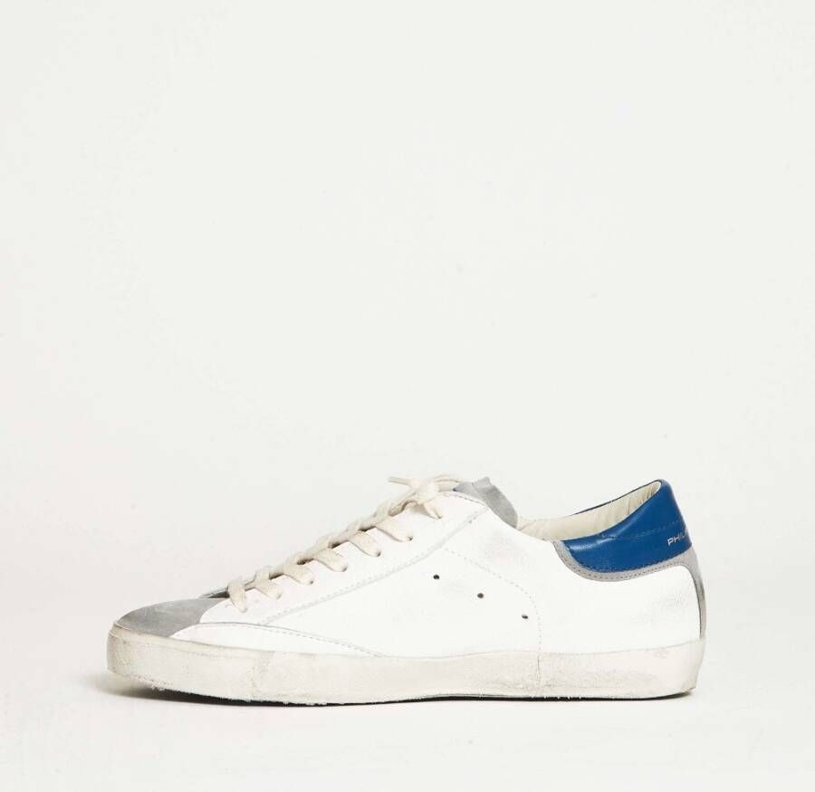 Philippe Model Paris Wit Leren Blauwe Inzet Sneakers Wit Heren