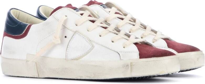 Philippe Model Paris X Leren Sneaker in Wit en Bordeaux Rood Wit Heren