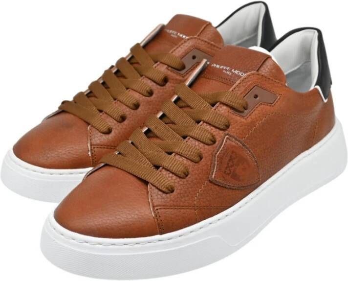 Philippe Model Temple Low Sneakers in Cognac Brown Heren