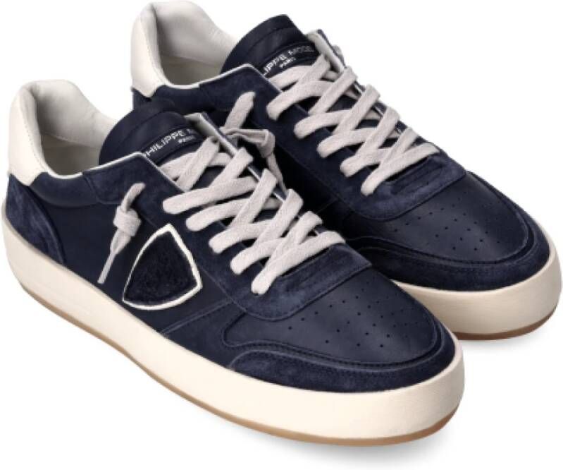 Philippe Model Vintage-geïnspireerde Lage Top Blauwe Sneakers Blue Heren