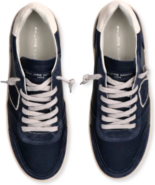 Philippe Model Vintage-geïnspireerde Lage Top Blauwe Sneakers Blue Heren