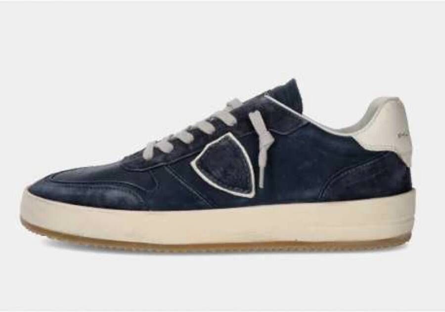 Philippe Model Vintage-geïnspireerde Lage Top Blauwe Sneakers Blue Heren