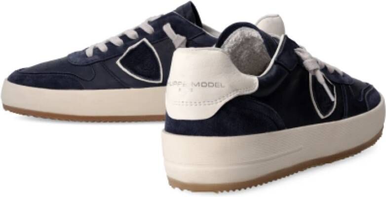 Philippe Model Vintage-geïnspireerde Lage Top Blauwe Sneakers Blue Heren