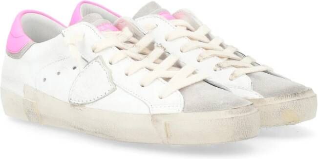 Philippe Model Vintage Sneaker in wit en fluorescerend roze White Dames