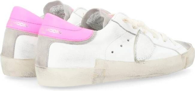 Philippe Model Vintage Sneaker in wit en fluorescerend roze White Dames