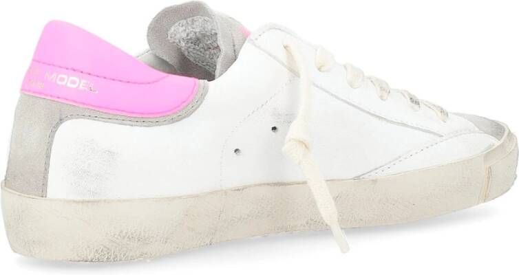 Philippe Model Vintage Sneaker in wit en fluorescerend roze White Dames